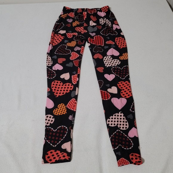 OS Leggings Heart Polka dot Valentines NWOT black red pink - Picture 2 of 10